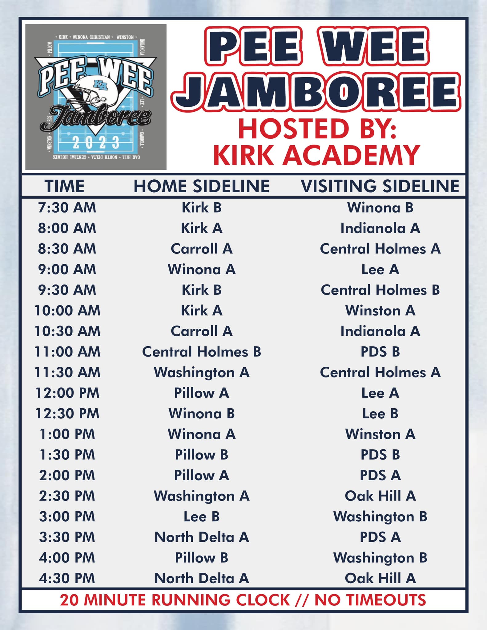 Pee Wee Jamboree Schedule