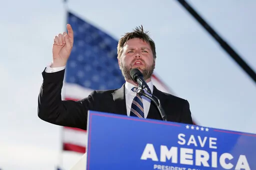 Republican Senate candidate JD Vance speaks at a rally at the Delaware County Fairgrounds, April 23, 2022, in Delaware, Ohio. Former President Donald Trump's late-stage endorsement of JD Vance in Ohio's GOP Senate primary catapulted the “Hillbilly Elegy” author to victory in last week's election, reinforcing the deep loyalty the former president holds among the most loyal Republican voters.  (AP Photo/Joe Maiorana, File)