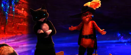 This image released by DreamWorks Animation shows the characters Kitty Softpaws, voiced by Salma Hayek Pinault, left, and Puss in Boots, voiced by Antonio Banderas, from the animated film "Puss in Boots: The Last Wish" by director Joel Crawford. (DreamWorks Animation via AP)