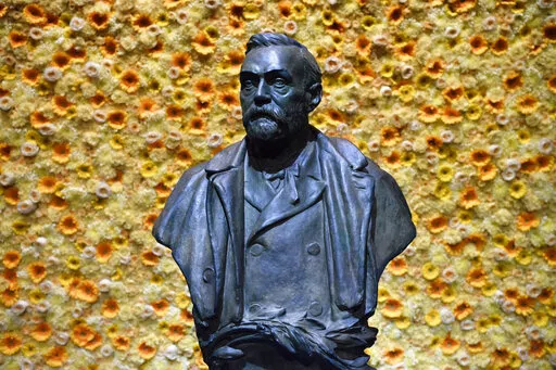 In this Monday, Dec. 10, 2018 file photo, a bust of the Nobel Prize founder, Alfred Nobel on display at the Concert Hall during the Nobel Prize award ceremony in Stockholm. This year’s Nobel season approaches as Russia’s invasion of Ukraine has shattered decades of almost uninterrupted peace in Europe and raised the risks of a nuclear disaster. The famously secretive Nobel Committee never leaks or hints who will win its prizes for medicine, physics, chemistry, literature, economics or peace.
