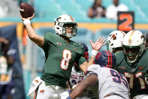 Florida A&M quarterback Jeremy Moussa (8) passes the ball during the first half of the Orange Blossom Classic NCAA college football game against Jackson State, Sunday, Sept. 3, 2023, in Miami Gardens, Fla. (AP Photo/Lynne Sladky)