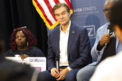 Mehmet Oz, a Republican candidate for U.S. Senate in Pennsylvania, speaks at House of Glory Philly CDC in Philadelphia, Monday, Sept. 19, 2022. (AP Photo/Ryan Collerd)
