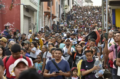 Migrants begin their journey north in hopes of reaching the U.S. border, in Tapachula, Chiapas state, Mexico, April 23, 2023. Mexico President Andrés Manuel López Obrador and Guatemala President Bernardo Arévalo met Friday, May 17, 2024, in this Mexican border city to tackle issues of shared interest, foremost among them immigration. (AP Photo/Edgar Hernandez Clemente, File)
