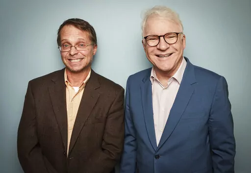 Harry Bliss, left, and Steve Martin pose for a portrait to promote the book "Number One Is Walking: My Life in the Movies and Other Diversions" on Thursday, Nov. 3, 2022, in New York. (Photo by Matt Licari/Invision/AP)