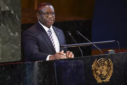 Julius Maada Bio, President of Sierra Leone, speaks at the start of the Transforming Education Summit at United Nations headquarters, Monday, Sept. 19, 2022. Sierra Leone’s President has declared a nationwide curfew after gunmen attacked the West African country's main military barracks in the capital, raising fears of a breakdown of order amid a surge of coups in the region. Bio said Sunday, Nov. 26, 2023 in a statement on X, formerly known as Twitter, that the unidentified gunmen attacked an