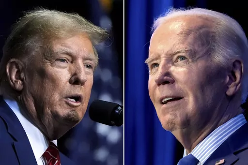 This combo image shows Republican presidential candidate former President Donald Trump, left, March 9, 2024 and President Joe Biden, right, Jan. 27, 2024. Many Americans are unenthusiastic about a November rematch of the 2020 presidential election. But presumptive GOP nominee Donald Trump appears to stoke more fear and anger among voters from his opposing party than President Joe Biden does from his. That's according to a new poll from The Associated Press-NORC Center for Public Affairs Research