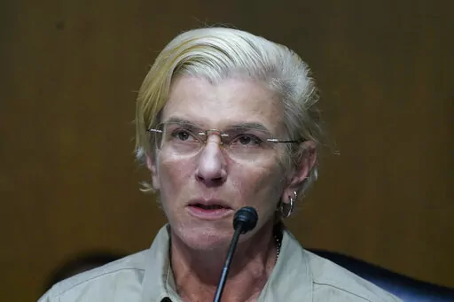 Ukrainian medic Yuliia Paievska, known to Ukrainians by the nickname Taira, speaks during an appearance before U.S. lawmakers on the Helsinki Commission, Thursday, Sept. 15, 2022 on Capitol Hill in Washington. (AP Photo/Mariam Zuhaib)