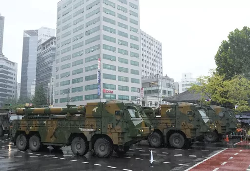 South Korea's "Hyunmoo" missiles are carried in a parade during the 75th South Korea Armed Forces Day ceremony in Seoul, South Korea, Tuesday, Sept. 26, 2023. South Korea's president vowed to retaliate immediately against any potential provocations by North Korea in his Armed Forces Day speech Tuesday, as thousands of troops prepared to march through the capital in the country's first such military parade in 10 years. (AP Photo/Ahn Young-joon)