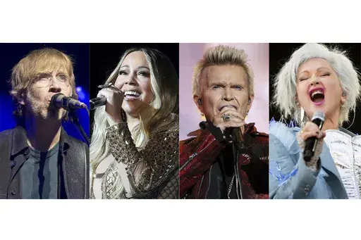 This combination of photos show Trey Anastasio, from left, Mariah Carey, Billy Idol and Cyndi Lauper. (AP Photo)