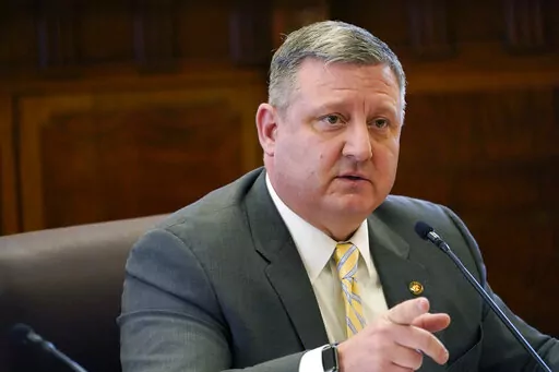 Senate Education Committee Chairman Dennis DeBar Jr., R-Leakesville, addresses lawmakers as they consider legislation during a committee meeting at the Mississippi Capitol in Jackson, Tuesday, March 1, 2022. (AP Photo/Rogelio V. Solis)