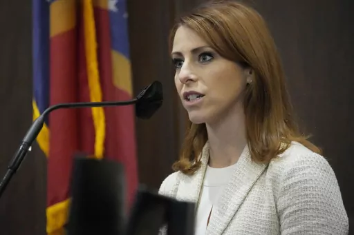 Mandy Gunasekara, a Republican candidate on the primary ballot for the Northern District Public Service Commissioner post, answers questions regarding a residency challenge in Hinds County Circuit Court, March 22, 2023, in Jackson, Miss. The Mississippi Supreme Court on Thursday, May 11, affirmed a judge's ruling that Gunasekara failed to meet a five-year residency requirement and cannot appear on the ballot. (AP Photo/Rogelio V. Solis, File)