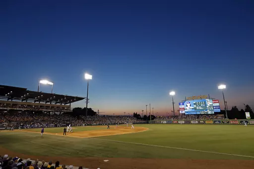 An overall general view of the field during an NCAA college baseball tournament super regional game between LSU and Kentucky in Baton Rouge, La., Sunday, June 11, 2023. LSU won 8-3. (AP Photo/Tyler Kaufman)