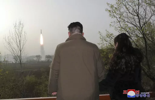 This photo provided April 14, 2023, by the North Korean government, shows North Korean leader Kim Jong Un, center, inspects what it says is the test-launch of Hwasong-18 intercontinental ballistic missile Thursday, April 13, 2023 at an undisclosed location, North Korea. Independent journalists were not given access to cover the event depicted in this image distributed by the North Korean government. The content of this image is as provided and cannot be independently verified. Korean language wa