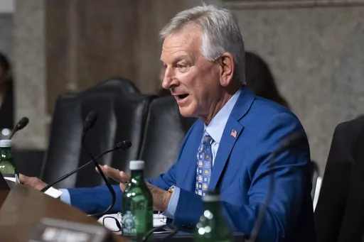 Sen. Tommy Tuberville, R-Ala., questions Navy Adm. Lisa Franchetti during a Senate Armed Services Committee hearing on her nomination for reappointment to the grade of admiral and to be Chief of Naval Operations, Thursday, Sept. 14, 2023, on Capitol Hill in Washington. (AP Photo/Jacquelyn Martin, File)