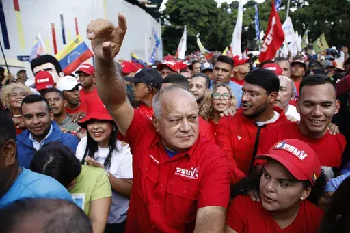 Ruling party leader Diosdado Cabello takes part in a rally in defense of President Nicolas Maduro's reelection in Caracas, Venezuela, Saturday, Aug. 3, 2024. (AP Photo/Cristian Hernandez)