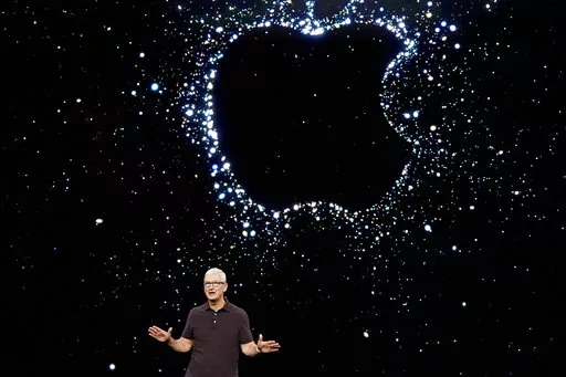 Apple CEO Tim Cook speaks at an Apple event on the campus of Apple's headquarters in Cupertino, Calif., Wednesday, Sept. 7, 2022. (AP Photo/Jeff Chiu)