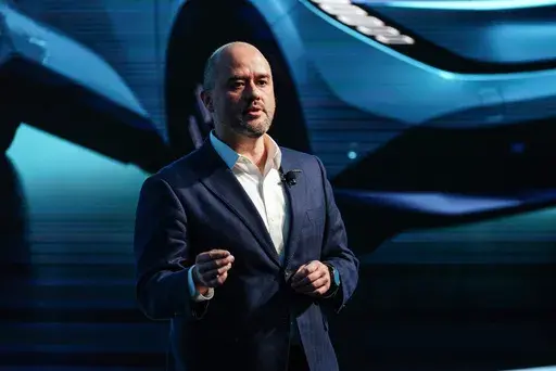 In this photo provided by Nissan Motor Corp., Ivan Espinosa, who will become the chief executive at Japanese automaker Nissan in April, speaks at the Nissan Technical Center in Atsugi, Japan, Wednesday, March 25, 2025. (Nissan Motor Corp. via AP)