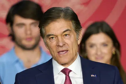 Mehmet Oz, the Republican candidate for U.S. Senate in Pennsylvania, speaks to supporters at an election night rally in Newtown, Pa., Nov. 8, 2022. (AP Photo/Matt Rourke)