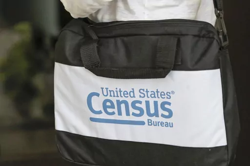 The briefcase of a census taker is seen as she knocks on the door of a residence, Aug. 11, 2020, in Winter Park, Fla. Eleven small cities in Illinois and Iowa are the only municipalities so far to have signed agreements with the U.S. Census Bureau for a second count of their residents in 2024, the first year the special censuses can be conducted, in a repeat of what happened during the 2020 census. (AP Photo/John Raoux, File)