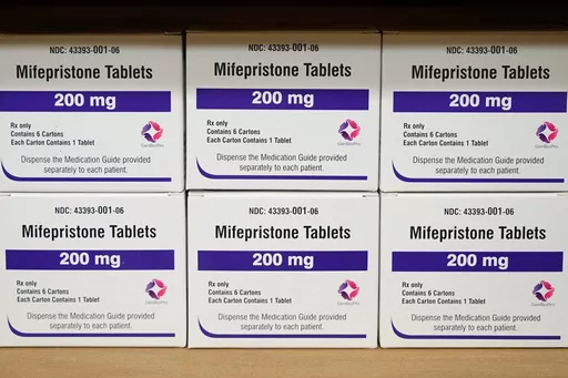 Boxes of the drug mifepristone sit on a shelf at the West Alabama Women's Center in Tuscaloosa, Ala., March 16, 2022. A federal judge in Texas on Friday, April 7, 2023, ordered a hold on the U.S. approval of the abortion medication mifepristone, throwing into question access to the nation’s most common method of abortion in a ruling that waved aside decades of scientific approval. Federal lawyers representing the FDA are expected to swiftly appeal the ruling. (AP Photo/Allen G. Breed, File)