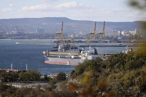 An oil tanker is moored at the Sheskharis complex, part of Chernomortransneft JSC, a subsidiary of Transneft PJSC, in Novorossiysk, Russia, on Oct. 11, 2022, one of the largest facilities for oil and petroleum products in southern Russia. For months after Ukraine's Western allies limited sales of Russian oil to $60 per barrel, the price cap was still largely symbolic. Most of Moscow's crude — its main moneymaker — cost less than that.(AP Photo, File)