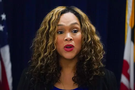 Marilyn Mosby, Maryland State Attorney for Baltimore City, speaks during a news conference pertaining to a case against Adnan Syed, Tuesday, Oct. 11, 2022, in Baltimore. Mosby apologized to Syed and the family of Hae Min Lee after announcing that her office would not retry Syed for Lee's 1999 killing. A Baltimore judge last month overturned Syed's murder conviction and ordered him released from prison, where the 41-year-old had spent more than two decades. (AP Photo/Julio Cortez)