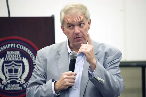 Mississippi Northern District Public Service Commissioner Brandon Presley, the Democratic nominee for governor, speaks during a campaign stop in Summit, Miss., Sept. 14, 2023. Presley is challenging first-term Republican Gov. Tate Reeves in the Nov. 7, 2023, general election. (AP Photo/Rogelio V. Solis, File)