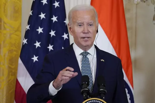 President Joe Biden speaks during a news conference with India's Prime Minister Narendra Modi in the East Room of the White House, Thursday, June 22, 2023, in Washington. (AP Photo/Jacquelyn Martin)