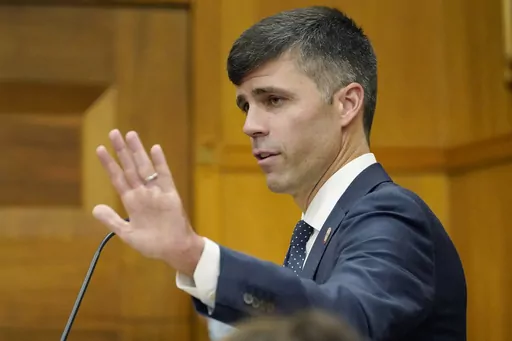 Solicitor General Scott Stewart argues against a lawsuit in state chancery court, July 5, 2022, in Jackson, Miss. Stewart argued before a federal appeals court on Oct. 5 in favor of limiting the federal government’s ability to sue states over their mental health systems. On Wednesday, Sept. 20, 2023, the appeals court overturned a district court judge's ruling that found Mississippi relies too much on institutionalizing people with mental health conditions. (AP Photo/Rogelio V. Solis, Pool, Fi
