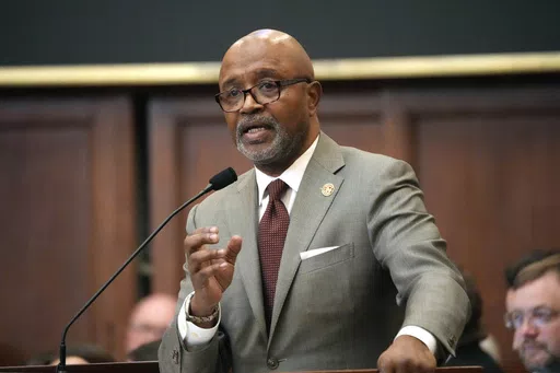 Mississippi House Democratic Leader Robert Johnson, D-Natchez, speaks during a debate, Feb. 1, 2024, at the state Capitol in Jackson, Miss. Johnson said Tuesday, April 30, that many House Democrats have concerns about a bill that he said would provide "Medicaid expansion in name only." (AP Photo/Rogelio V. Solis, File)