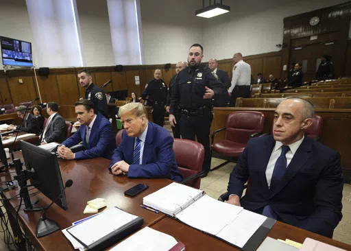Former President Donald Trump appears at Manhattan criminal court, April 16, 2024, in New York. The testimony in Donald Trump's hush money trial is all wrapped up after more than four weeks and nearly two dozen witnesses, meaning the case heads into the pivotal final stretch of closing arguments, jury deliberations and possibly a verdict. (Curtis Means/DailyMail.com via AP, Pool, File)