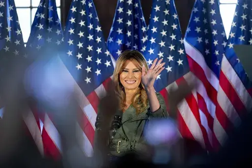First lady Melania Trump speaks during a campaign rally in Atglen, Pa., Oct. 27, 2020. (AP Photo/Laurence Kesterson, File)