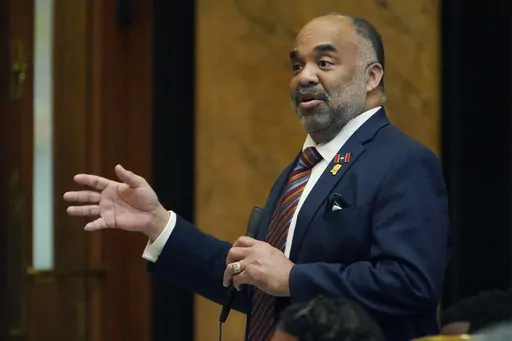 Rep. Charles Young Jr., D-Meridian, asks a question about a House appropriations conference committee bill at the Mississippi Capitol in Jackson, Miss., on April 4, 2022. Young said in 2023 that the E.F. Young Jr. Hotel in Meridian, Miss., which was founded by his grandfather in the 1940s, had fallen into disrepair. The hotel was once a safe place for Black travelers during segregation. The building was demolished Monday, April 24, 2023. (AP Photo/Rogelio V. Solis, File)