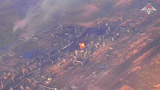 This photo taken from video released by Russian Defense Ministry Press Service on Monday, Feb. 19, 2024, shows an aerial view of the Avdiivka Coke and Chemical Plant, eastern Ukraine. Russian forces have taken complete control of the Ukrainian city of Avdiivka. Russian Defense Minister Sergei Shoigu told the Kremlin on Saturday that Russian forces were now working to clear the final pockets of resistance at the Avdiivka Coke and Chemical Plant, officials said in a statement. (Russian Defense Min
