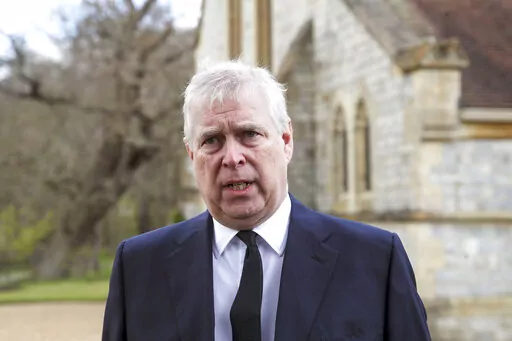 In this Sunday, April 11, 2021, file photo, Britain's Prince Andrew speaks. during a television interview at the Royal Chapel of All Saints at Royal Lodge, Windsor, England, Sunday, April 11, 2021. A lawsuit by an American who claims Prince Andrew sexually abused her when she was 17 might have to be thrown out because she no longer lives in the U.S., lawyers for the Prince said in a court filing Tuesday, Dec. 28, 2021. (Steve Parsons/Pool Photo via AP, File)