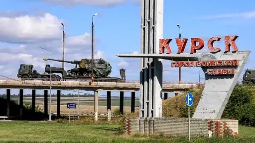 In this photo taken from video released by the Russian Defense Ministry on Aug. 9, 2024, a Russian military column moves to fight Ukrainian forces in the Sudzhansky district of the Kursk region of Russia. (Russian Defense Ministry Press Service via AP, File)