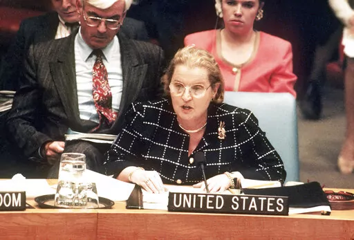 U.S. ambassador Madeleine Albright speaks to the Security Council on May 7, 1994. (AP Photo/Marty Lederhandler, File)