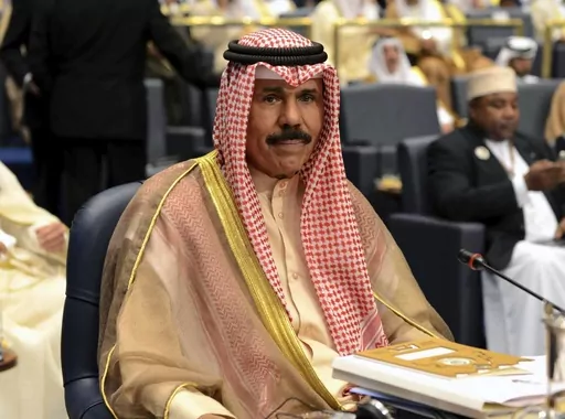 Kuwait's then-Crown Prince Sheik Nawaf Al-Ahmad Al-Jaber Al-Sabah attends the closing session of the 25th Arab Summit in Bayan Palace in Kuwait City, Wednesday, March 26, 2014. Kuwait's ruling emir, the 86-year-old Sheikh Nawaf Al Ahmad Al Sabah, has died, state television reported Saturday, Dec. 16, 2023. (AP Photo/Nasser Waggi, File)