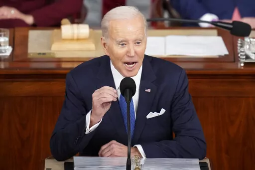 President Joe Biden delivers his State of the Union address to a joint session of Congress at the Capitol, Feb. 7, 2023, in Washington. Biden exudes confidence as the next race for the White House approaches.(AP Photo/Alex Brandon, File)
