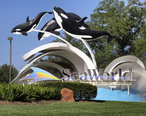This March 13, 2020 photo shows the entrance to SeaWorld Orlando. Authorities on Thursday, May 30, 2024 ruled that a 13-year-old girl who was found unresponsive at a central Florida marine-themed park earlier this week died from an accidental drowning. (Joe Burbank/Orlando Sentinel via AP, file)