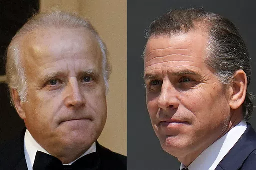 This combo image shows James Biden, President Joe Biden's brother, Oct. 13, 2011, left, and Hunter Biden, President Joe Biden's son, July 26, 2023, right. House Republicans issued criminal referrals Wednesday against Joe Biden's son and brother, accusing the president's family members of making false statements to Congress as part of year-long impeachment inquiry. (AP Photo/File)