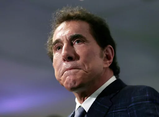 Casino mogul Steve Wynn pauses at a news conference in Medford, Mass., on March 15, 2016. Wynn's long legal fight with Nevada gambling regulators over claims of workplace sexual misconduct is expected to end Thursday, July 27, 2023, with a settlement calling for him to pay a $10 million fine and cut virtually all ties to the industry he helped shape in Las Vegas. (AP Photo/Charles Krupa, File)