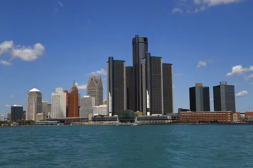 In this May 12, 2020, photo, the Detroit skyline is shown from the Detroit River. Detroit sued the U.S. Census Bureau on Tuesday, Sept. 20, 2022, over population estimates from last year that show the city lost an additional 7,100 residents, opening another front against the agency in a battle over how its people have been counted in the past two years. (AP Photo/Paul Sancya, File)
