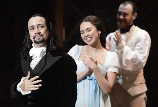 Lin-Manuel Miranda, creator of the award-winning Broadway musical "Hamilton," receives a standing ovation at the ending of the play's premiere held at the Santurce Fine Arts Center, in San Juan, Puerto Rico, on Jan. 11, 2019. The “Hamilton” creator hopes to increase diversity on Broadway and in theaters across the country with a new initiative announced Thursday, June 8, 2023. (AP Photo/Carlos Giusti, File)