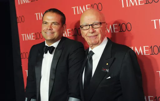 Lachlan Murdoch, left, and Rupert Murdoch attend the TIME 100 Gala in New York on April 21, 2015. Media magnate Rupert Murdoch is stepping down as chairman of News Corp. and Fox Corp., the companies that he built into forces over the last 50 years. He will become chairman emeritus of both corporations, the company announced on Thursday. His son, Lachlan, will control both companies. (Photo by Evan Agostini/Invision/AP, File)
