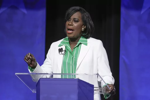 Mayoral candidate Cherelle Parker takes part in a Democratic primary debate at the WPVI-TV studio in Philadelphia, April 25, 2023. (AP Photo/Matt Rourke, File)